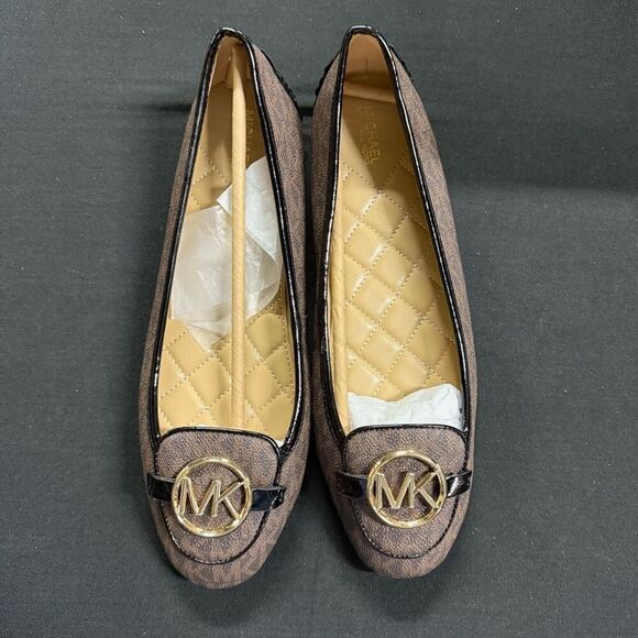 New Michael Kors Lillie Brown Signature Logo Moccasin Flats 9.5 - Picture 1 of 7